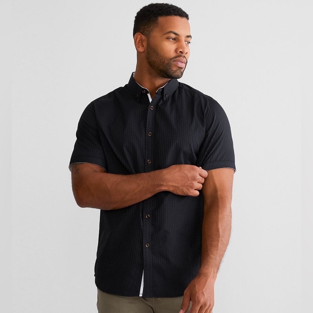 J.B. Holt Men's Tonal Striped Athletic Shirt, Black, Size XL